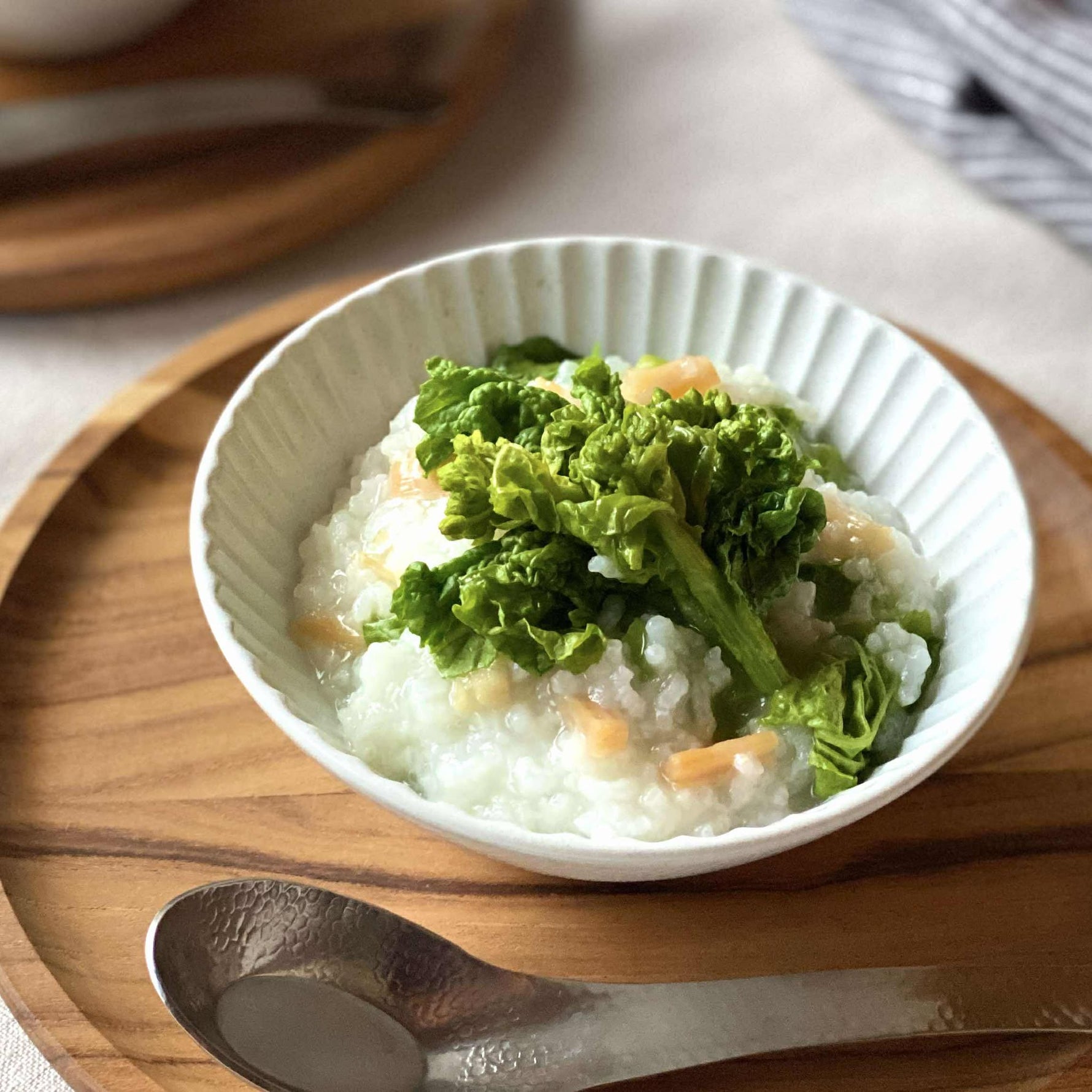 菜の花と干し貝柱のお粥【レシピ】