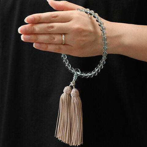 女性用数珠 グリーン水晶 共仕立て 桐箱入り