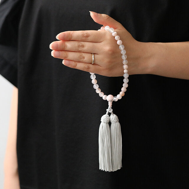 【受注生産】女性用数珠 桜瑪瑙（さくらめのう）共仕立て 桐箱入り