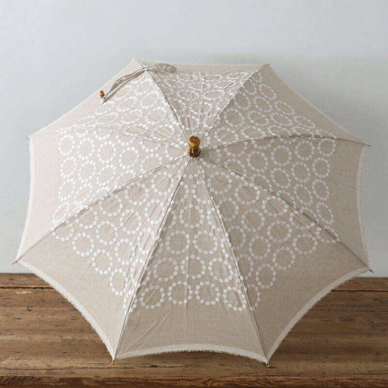 SUR MER Linen Embroidered Polka Dot Long Umbrella - Natural