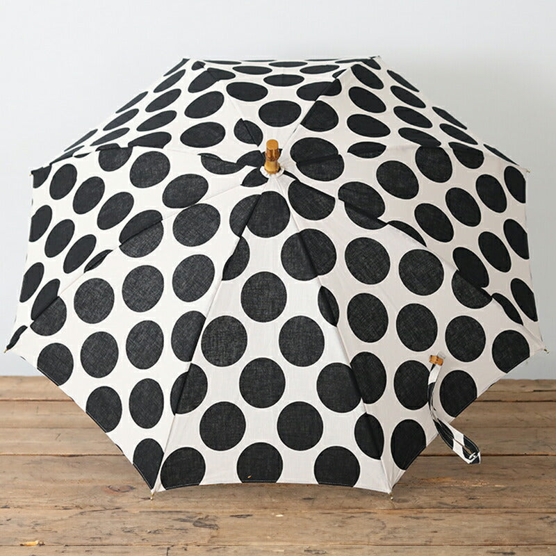 SUR MER Sun and Rain Umbrella, Cotton Linen Canvas, Large Polka Dot Print