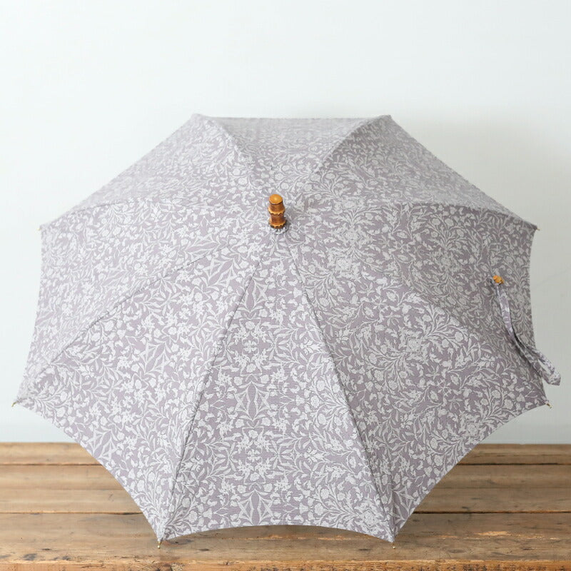 SUR MER All-Weather Long Umbrella Floral Cotton Bamboo Grey