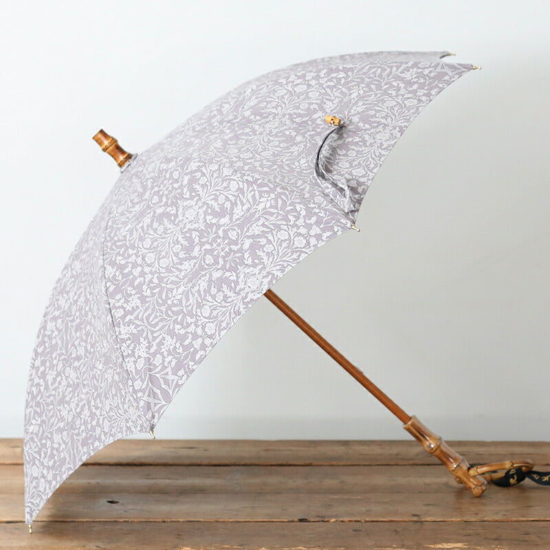 SUR MER All-Weather Long Umbrella Floral Cotton Bamboo Grey