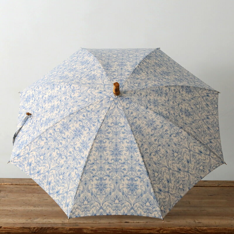SUR MER 晴雨兼用 長傘 ダマスク柄プリント ブルー