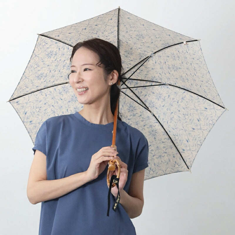 SUR MER 晴雨兼用 長傘 ダマスク柄プリント ブルー