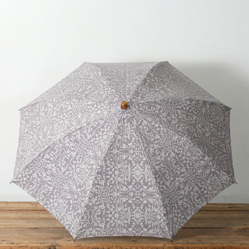 SUR MER Parasol and Rain Umbrella, Folding, Floral Pattern, Cotton, Bamboo, Gray