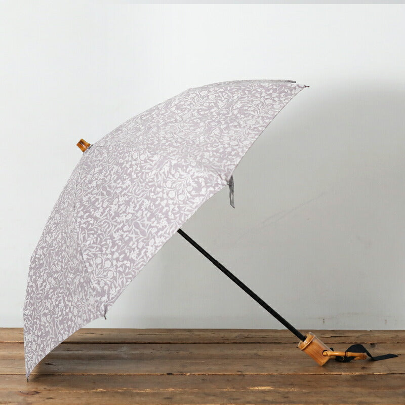 SUR MER Parasol and Rain Umbrella, Folding, Floral Pattern, Cotton, Bamboo, Gray