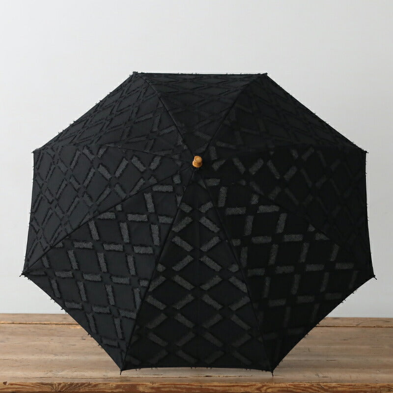 SUR MER UV-Blocking Folding Umbrella with Jacquard Diamond Pattern and Storage Pouch