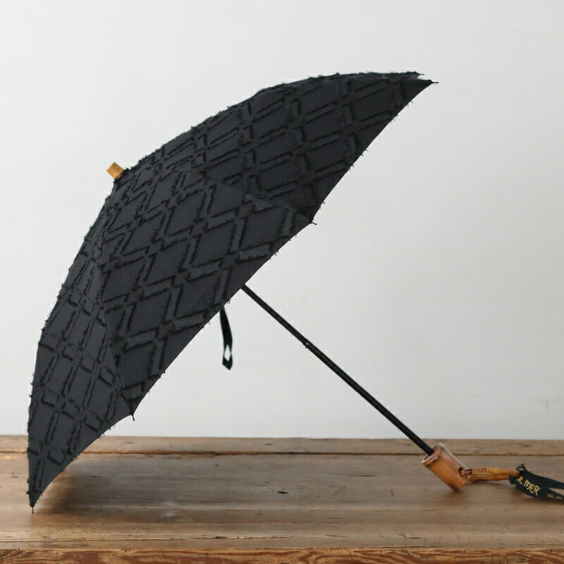 SUR MER UV-Blocking Folding Umbrella with Jacquard Diamond Pattern and Storage Pouch