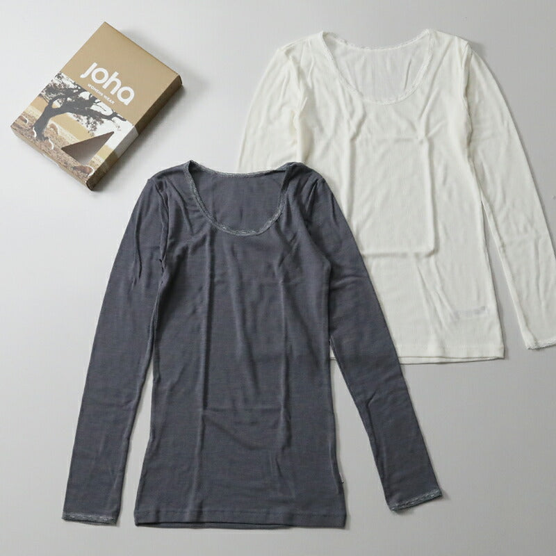 joha ウールシルクロングスリーブアンダーシャツ VICTORIA グレー Sサイズ