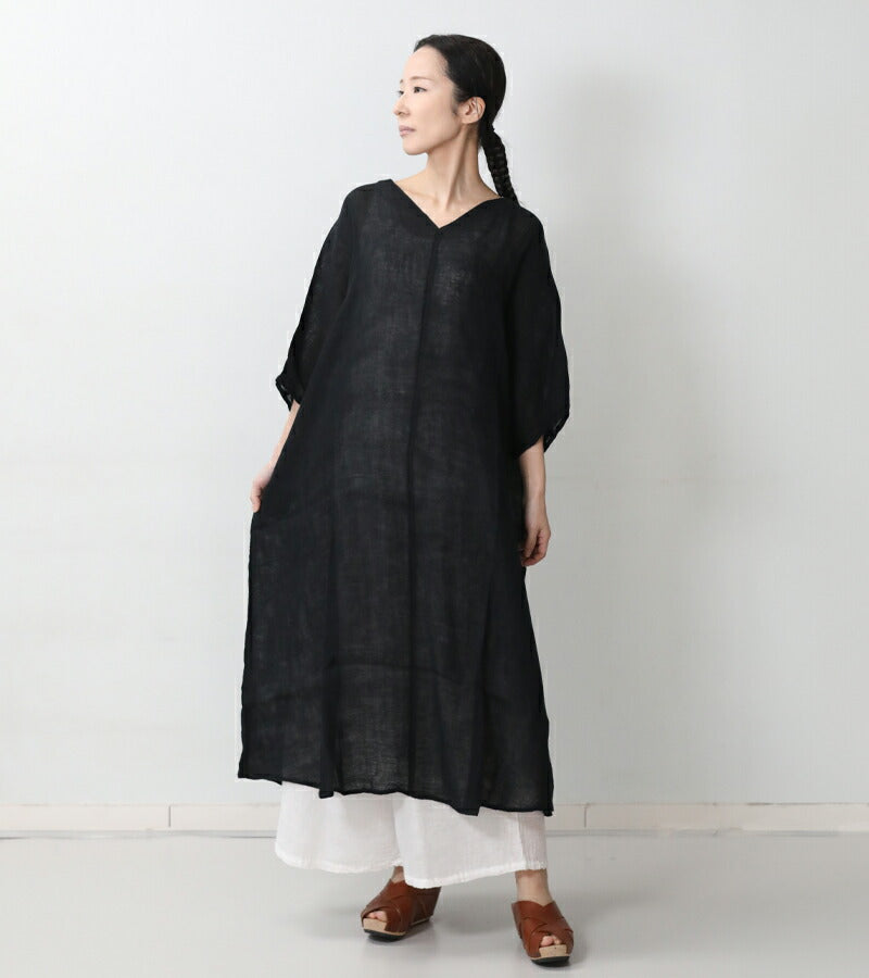 BAN INOUE かやプルオーバー 山吹 墨  ワンピース 7分袖