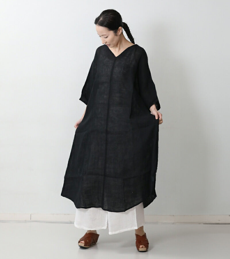 BAN INOUE かやプルオーバー 山吹 墨  ワンピース 7分袖