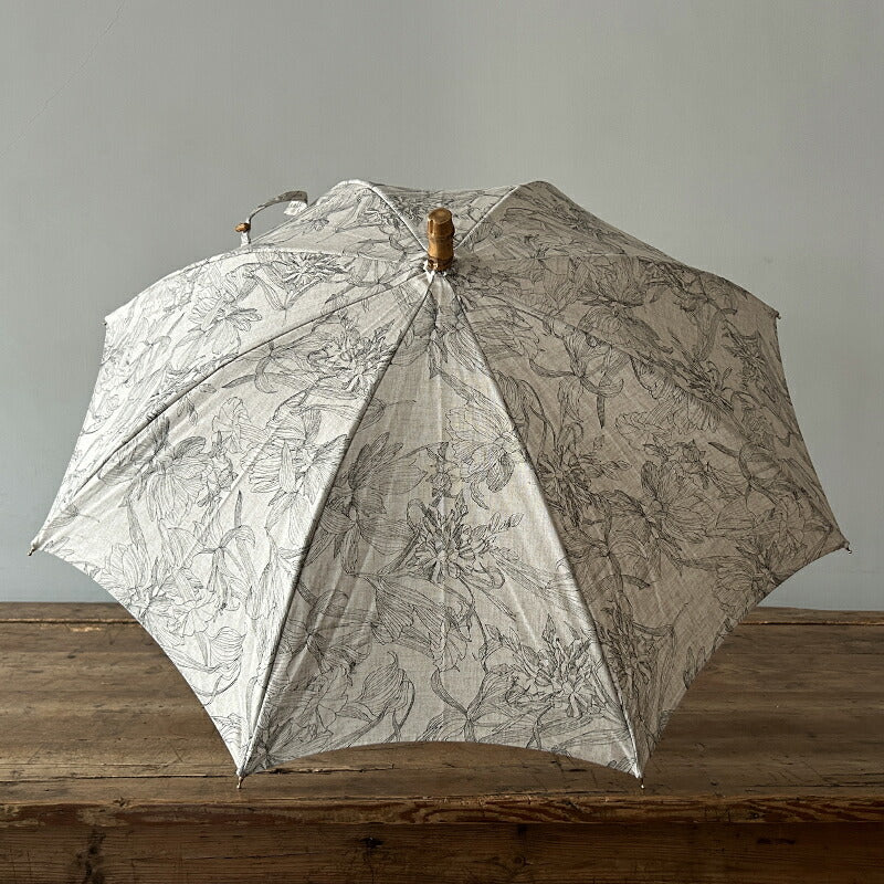 SUR MER Unisex Umbrella for Sun and Rain, Rayon Linen, Parasol with Solid Floral Print