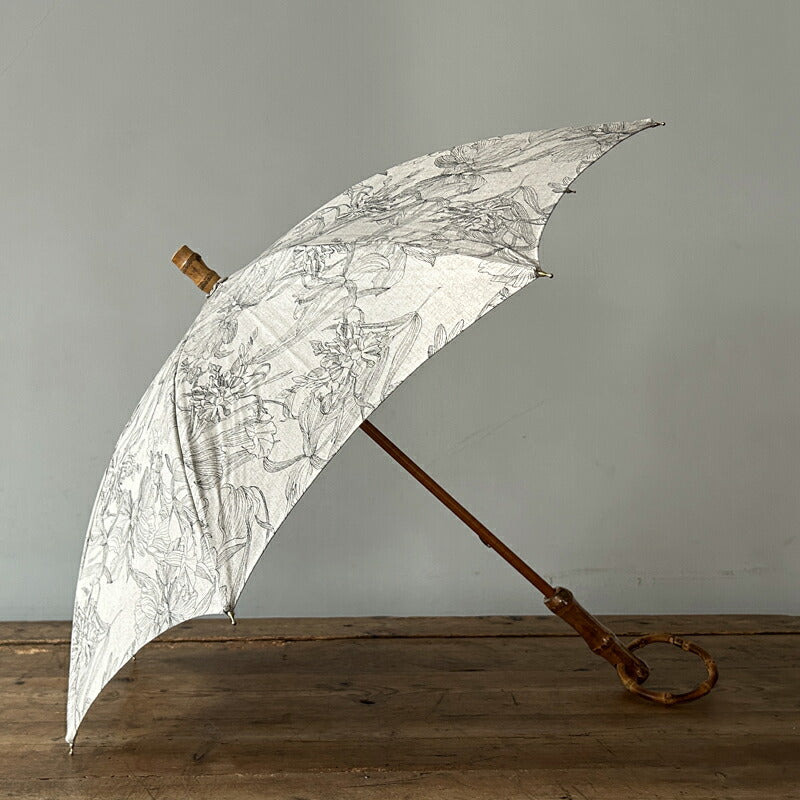 SUR MER Unisex Umbrella for Sun and Rain, Rayon Linen, Parasol with Solid Floral Print