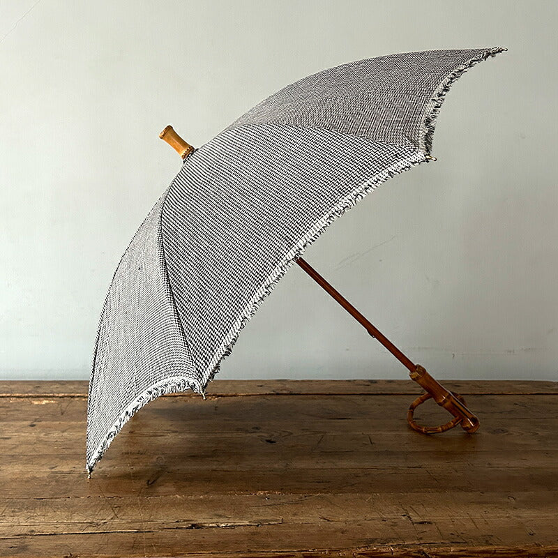 SUR MER Classic Linen Gingham Parasol for Sun and Rain