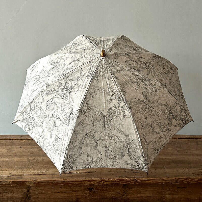 SUR MER All-Weather Folding Parasol/Umbrella - Rayon Linen Single Color Floral Print