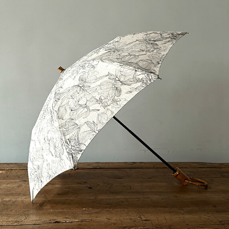 SUR MER All-Weather Folding Parasol/Umbrella - Rayon Linen Single Color Floral Print