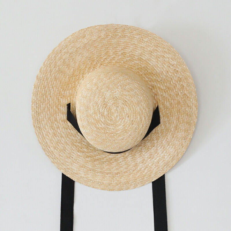 Tanaka Hat Store Straw Boater Hat with Drooping Ribbon "Cecil"